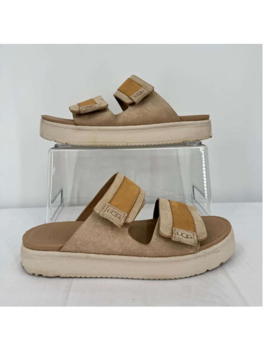 UGG Beige Suede Dual-Strap Slide Sandals - Picture 4 of 13